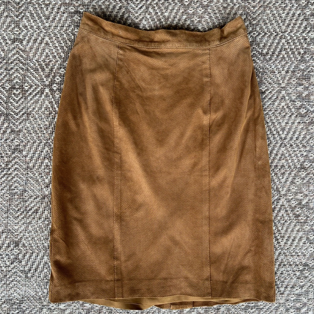 Vintage Perforated Suede Leather Pencil Skirt Brown Tan Women's Small Western‎